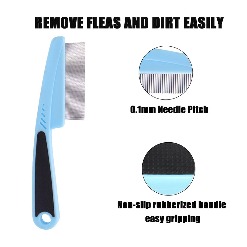 Pet Grooming Comb Set, 2-Piece Metal Tooth Flea and Dematting Combs with Rubber Handle for Dogs and Cats - PawsPlanet Australia