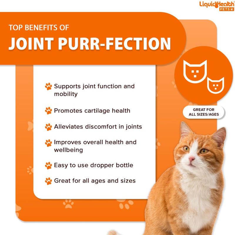 LIQUIDHEALTH 2.3 Oz Liquid Cat Glucosamine Joint Purr-Fection - Hip and Joint Support, Chondroitin Feline Droppers - Senior Older Cats, Kittens 2.03 Fl Oz (Pack of 1)