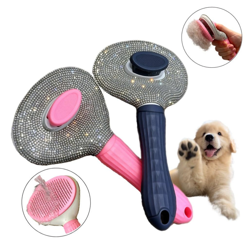 Diamond Rhinestone Pet Grooming Brush - Deshedding Brushs for Rabbits, Cats, Dogs - Sparkling Cat Hair Brush & Dog Shedding Tool with Gentle Massage for Indoor Pets (pink) pink - PawsPlanet Australia