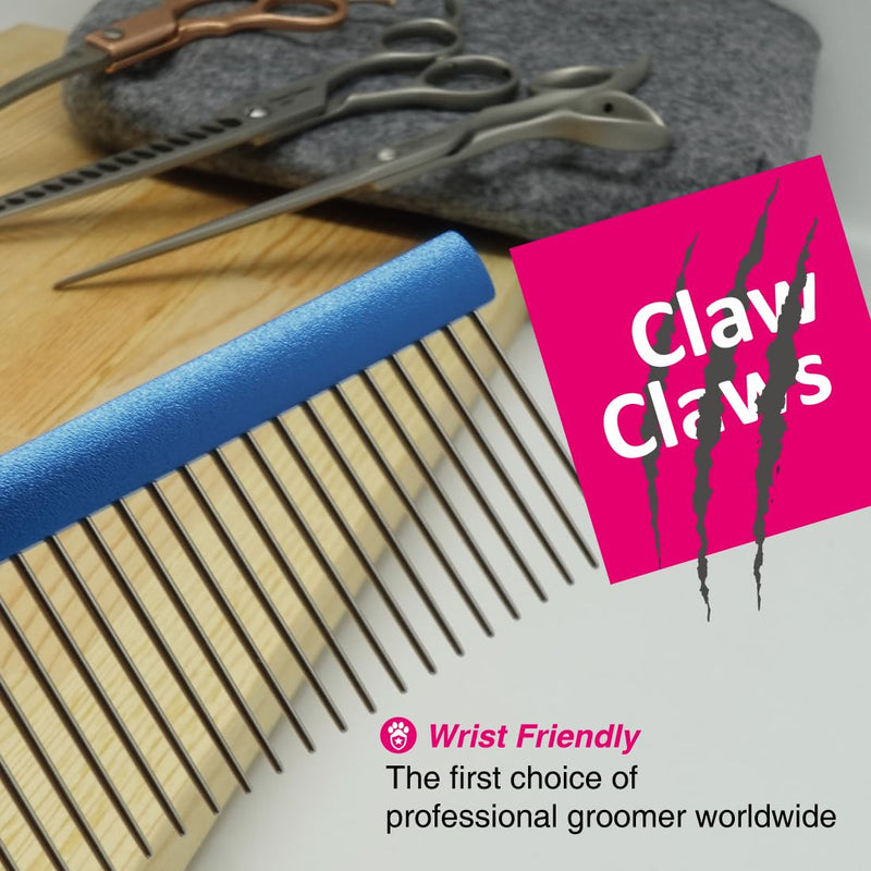 7.5" Greyhound Oval Grooming Comb – Blue Aluminum Spine, Stainless Steel Teeth Comb for Long-Haired Dogs & Cats, Removes Mats, Tangles, and Loose Fur – Lightweight for Long Time Deshedding Silver/Blue 7.5" - PawsPlanet Australia