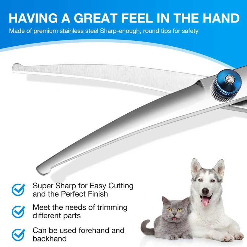 Dog Grooming Scissors, 6.7in Stainless Steel Curved Scissors for Dog Grooming with Safety Round Tip, Professional Pet Cat Shears Trimming Clippers Shaver, Cleaning Cloth