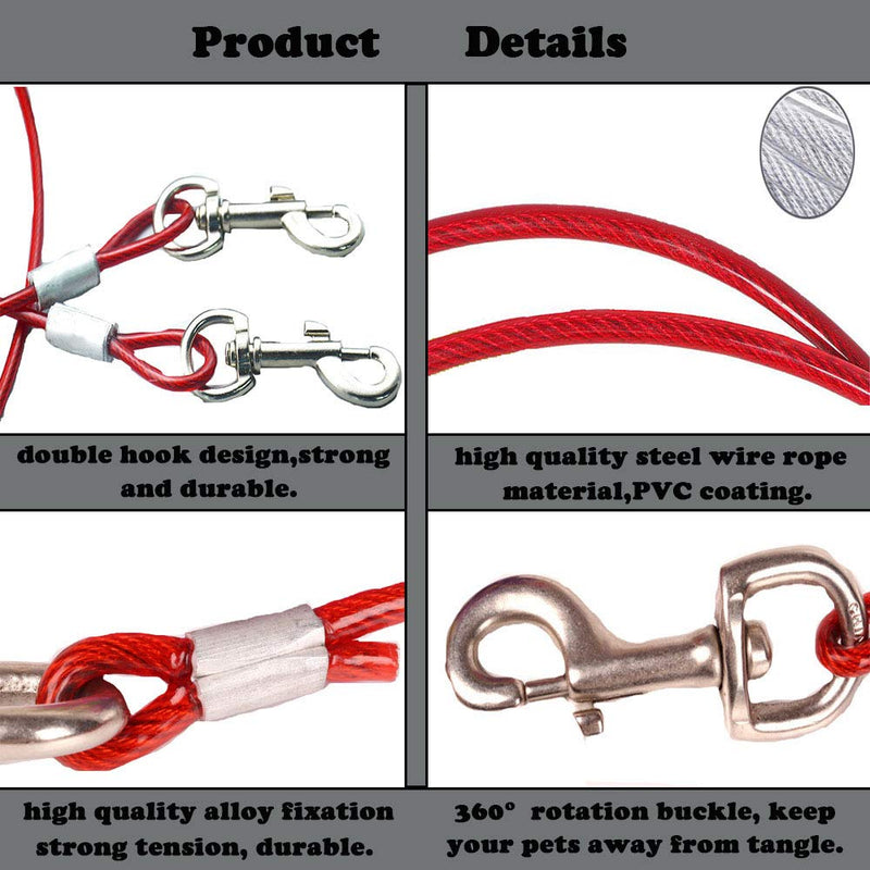 Love Dream Dog Tie Out Cable for Dogs Up to 125 Pounds, Super Heavy and Bite Resistant, 10ft 16ft 32ft Length Available Dog Lead Line for Yard, Camping, Park, Outside 125lbs 16ft Red - PawsPlanet Australia
