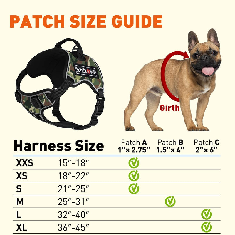 Dogline Quest No-Pull Dog Harness with 3D Rubber Service Dog Removable Patches Reflective Soft Comfortable Dog Vest with Quick Release Dual Buckles Black Hardware and Handle 18 to 22 inches Green Camo Girth 18" to 22" - PawsPlanet Australia