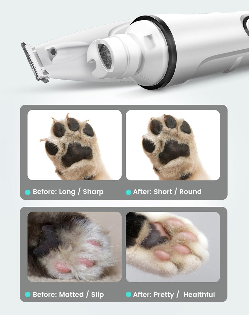 PAPMINI 2 in 1 Dog Nail Grinder and Dog Paw Trimmer, Quiet Painless Electric Dog Nail Trimmers for Large Medium Small Dogs&Cats, Cordless Clipper for Nails, Paws, Ears, Eyes, Rump&Body Grooming（White White