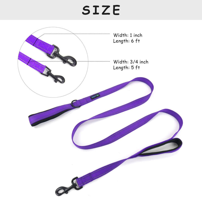 Wagtime Club Double Handle Dog Leash, 6ft Long Heavy Duty Dog Leash with Paded Traffic Handles for Extral Control and Training, Dual Handles Leads, Large Medium Small Dogs (Reflective Vibrant Purple) Reflective Vibrant Purple - PawsPlanet Australia