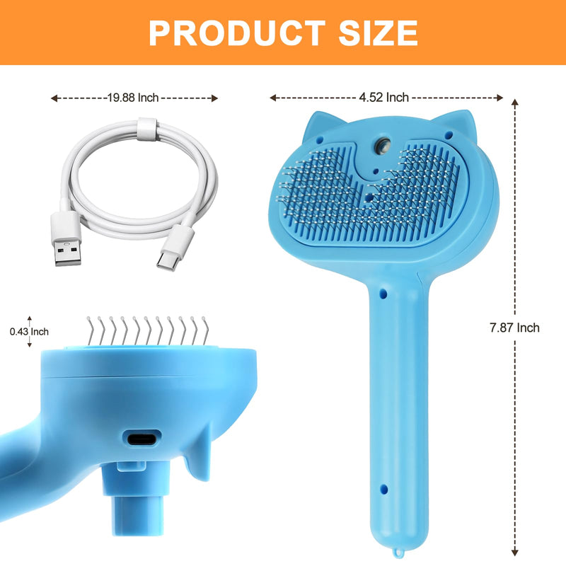 KALAMANDA Cat Steam Brush for Shedding, 4 in 1 Steamy Cat Brush with Release Button, Self Cleaning Metal Pet Misting Hair Comb with Handle for Grooming Kitten Dog(Blue) - PawsPlanet Australia