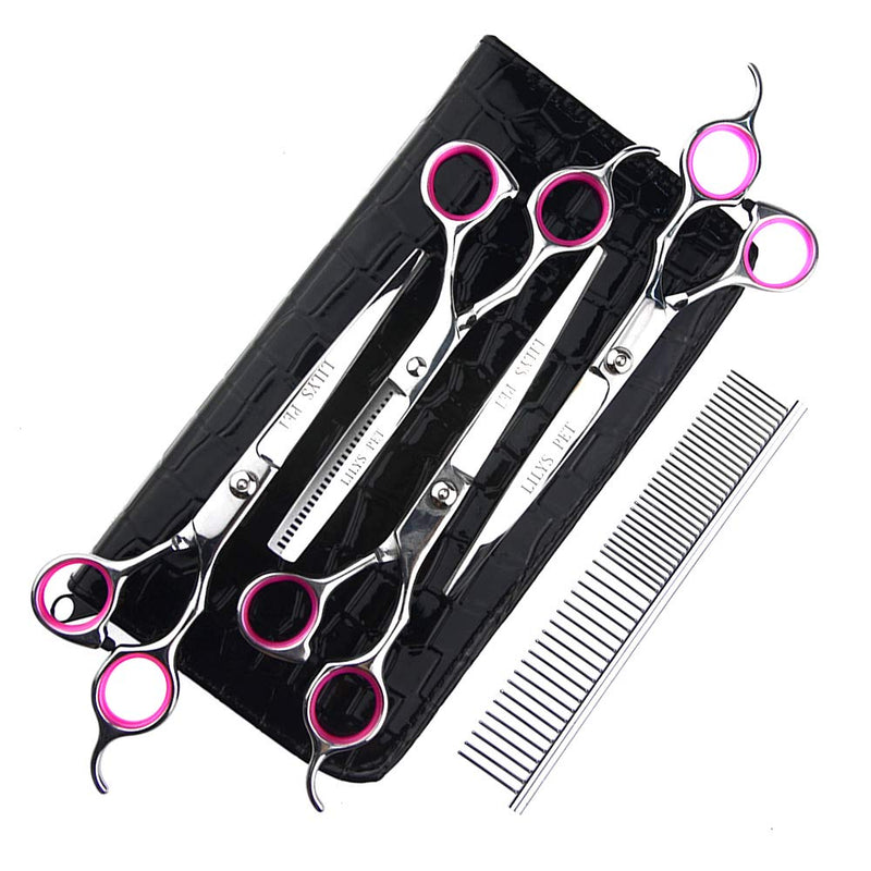 LILYS PET Professional PET DOG Grooming scissors suit,RED ring, Cutting&Curved&Thinning shears (7.0") 7.0" - PawsPlanet Australia