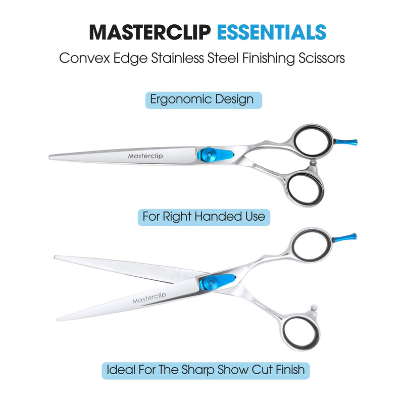 Masterclip 7.5” Essentials Finishing Scissors – Professional High Grade Stainless Steel Easy Grip Dog Grooming Scissors – Suitable for Precise Lines and a Sharp Show Cut Finish (Right Handed)