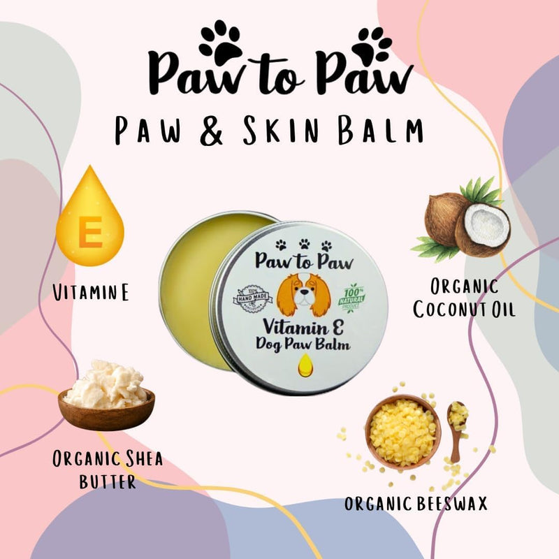 Dog Paw & Nose Balm with Vitamin E - Alcohol Free, Natural Lick-Safe Paw Protector for Cracked Pads & Dry Nose, Softening Vit E Infused Moisturiser for Daily Grooming, 60ml (Large) Large