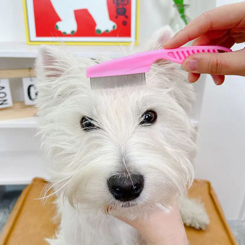 Flea Comb Lice Comb Cat Comb Dog Comb Pet Grooming Combs Tear Stain Remover Comb Remove Mucus Crust 2-in-1 Metal Round Smooth Teeth Comb Remove Floating Hair Tangles Dander (pink) pink