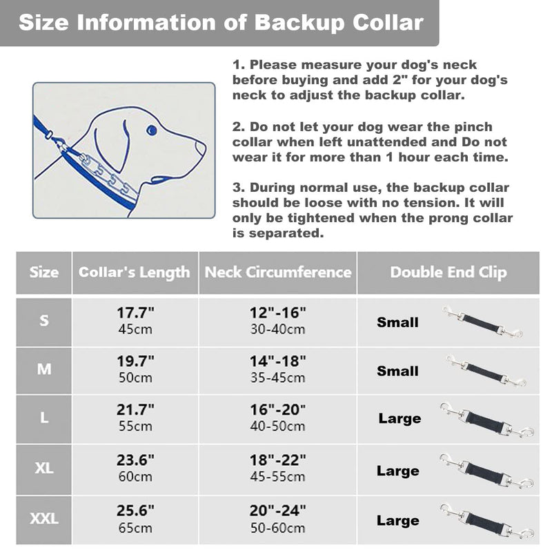 Mayerzon Backup Collar, Nylon Slip Collar with Double Ended Clip and Carabiner for Prong Collar, Dog Training Spare Set for Safety Walking Medium,19.7in,Neck 14-18in