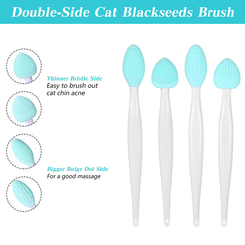 8Pcs Cat Acne Brush Pet Black Seed Brush for Cat Grooming Essentials Soft Silicone Double-Sided Scraper for Chin Acne and Cleaning Cats Exfoliation Removing Tool Can Hung With Rope (Green) - PawsPlanet Australia