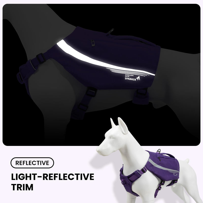 EXCELLENT ELITE SPANKER Y-Shaped Reflective Dog Backpack with Handle Pockets No Pull D-Rings Lightweight Hiking Gear for Dogs Hunting Camping Travel (Purple) Purple - PawsPlanet Australia