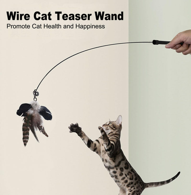 Cat Feather Toys, Indoor Cat Interactive Toys, 2 PCS Flexible Wire and 5 PCS Cat Feather Toys, for Bored Indoor Cats, Indoor Cat Chase Toys - PawsPlanet Australia