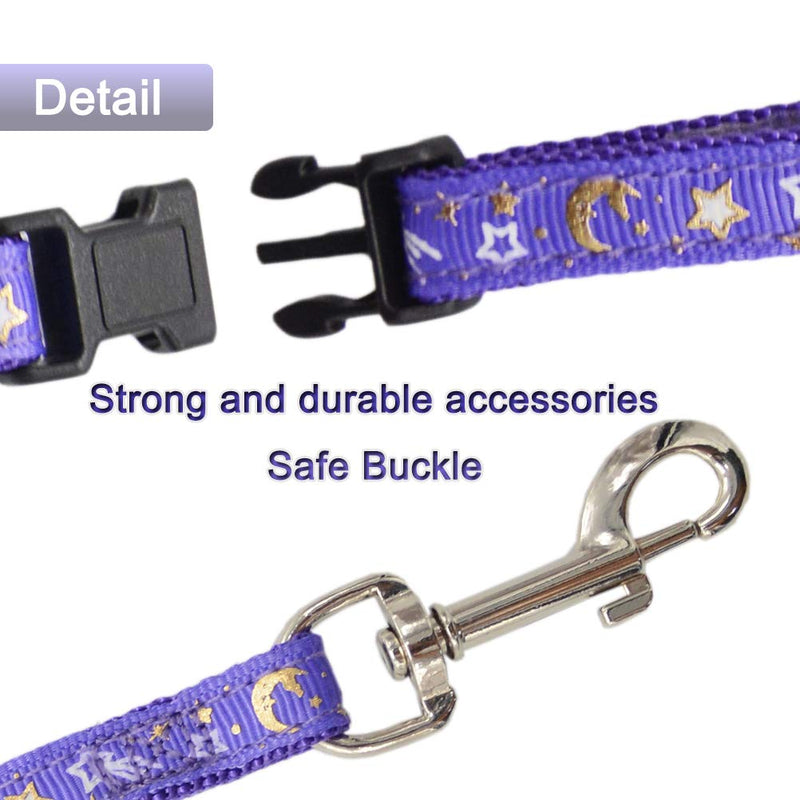 Cat Harness and Leash Set for Outdoor Walking Escape Proof Adjustable Soft Safety Strap with Golden Star and Moon Design Glow in The Dark Purple Medium