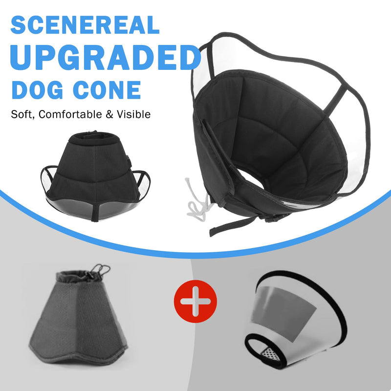 SCENEREAL Dog Cone for Dogs After Surgery, Adjustable Dog Cone Collar Alternative to Stop Licking for Wound Care, Spay, Neuter, Soft Recovery Cone for Medium Large Size Dog, E-Collar Neck Collar XL (Neck: 17.5"-21") Black - PawsPlanet Australia