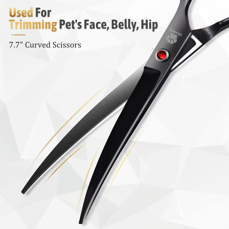 Dog Grooming Scissors Kit with Safety Round Tips, GLADOG Professional 6 in 1 Grooming Scissors for Dogs, Sharp and Heavy-duty Dog Grooming Shears for Dogs Cats Pets Professional Set - PawsPlanet Australia