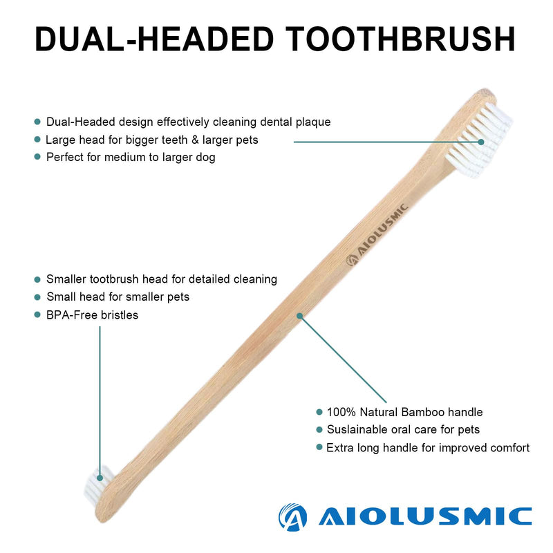 Bamboo Dog & Pet Toothbrushes, Two Sided Bamboo Toothbrush for Small and Large Dogs & Cats