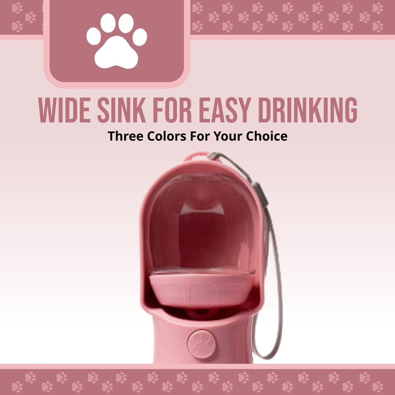 Leak Proof Portable Dog Water Bottle with Bowl – Travel Pet Water Dispenser for Walking & Hiking – Food Grade Plastic – Choose from 3 Colors (Pink, 320 ml) Pink - PawsPlanet Australia