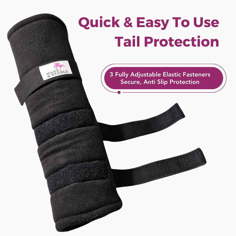Premium Horse Tail Wrap Protector - Soft Padded Fleece with Adjustable Non-Slip Tabs for Horses - Durable Tail Guard for Travel, Show and Stable Use. Black - PawsPlanet Australia