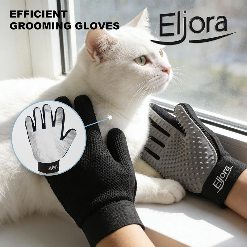 Pet Grooming Glove & Dematting Comb Set – Anti-Slip Handle Deshedding Comb+ Gentle Massage Glove (Pair) for Dogs & Cats – Removes Loose Hair, Mats & Tangles – Safe, Effective Grooming