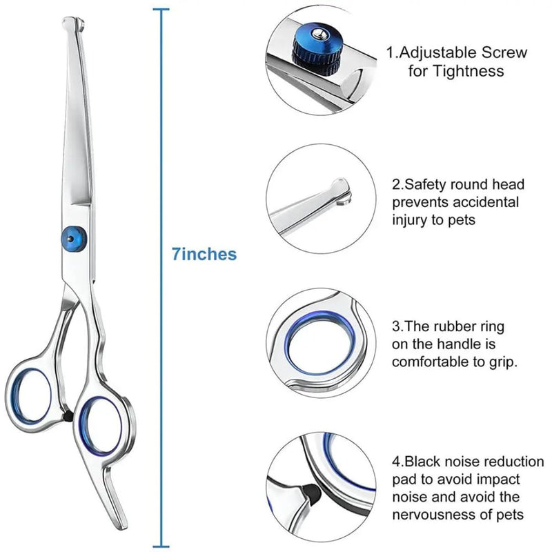 7" Curved Dog Grooming Scissors with Safety Round Tips, Light Weight Professional Pet Grooming Shears Stainless Steel for Dogs Cats Pets