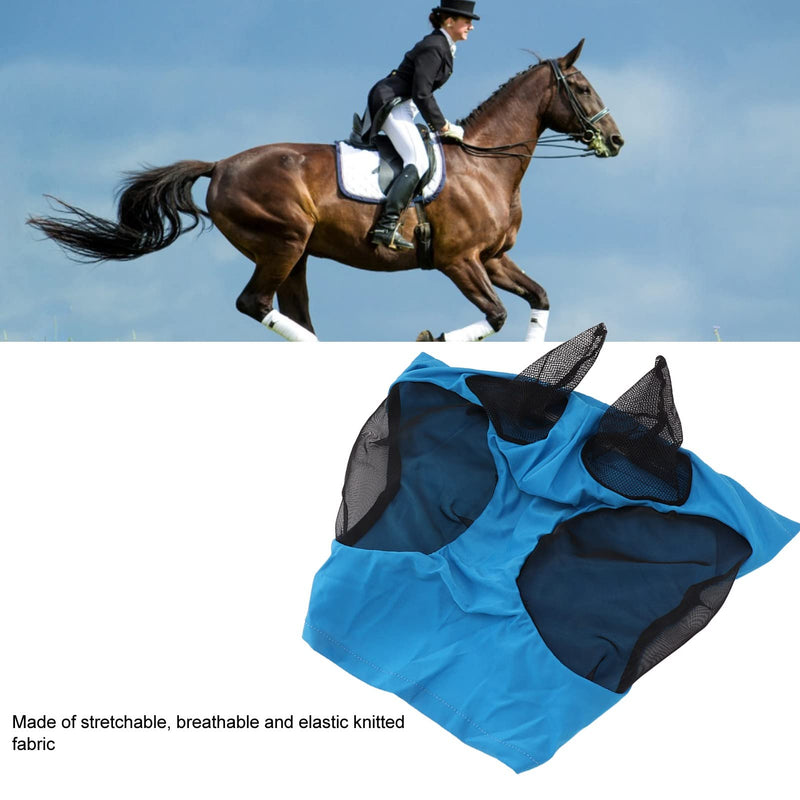 Horse Fly Mask with Ears Protection Professional Sun Comfortable Breathable Design for Barn Horses Blue 44x36cm