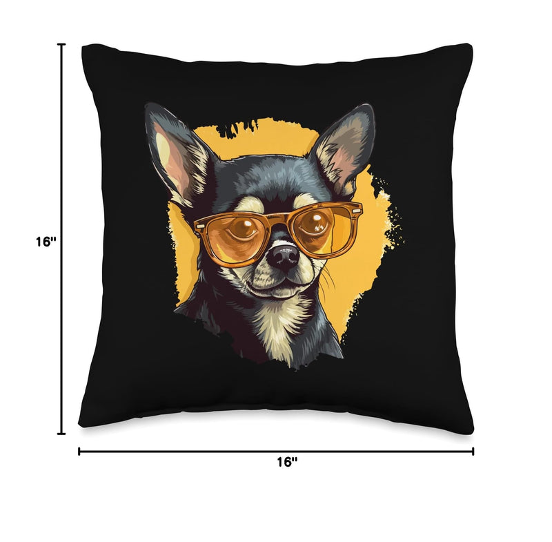 Chihuahua Chiwawa Dog Breed Pet Designs Chihuahua Chiwawa Dog Breed Pet with Sunglasses Throw Pillow, 16x16, Multicolor