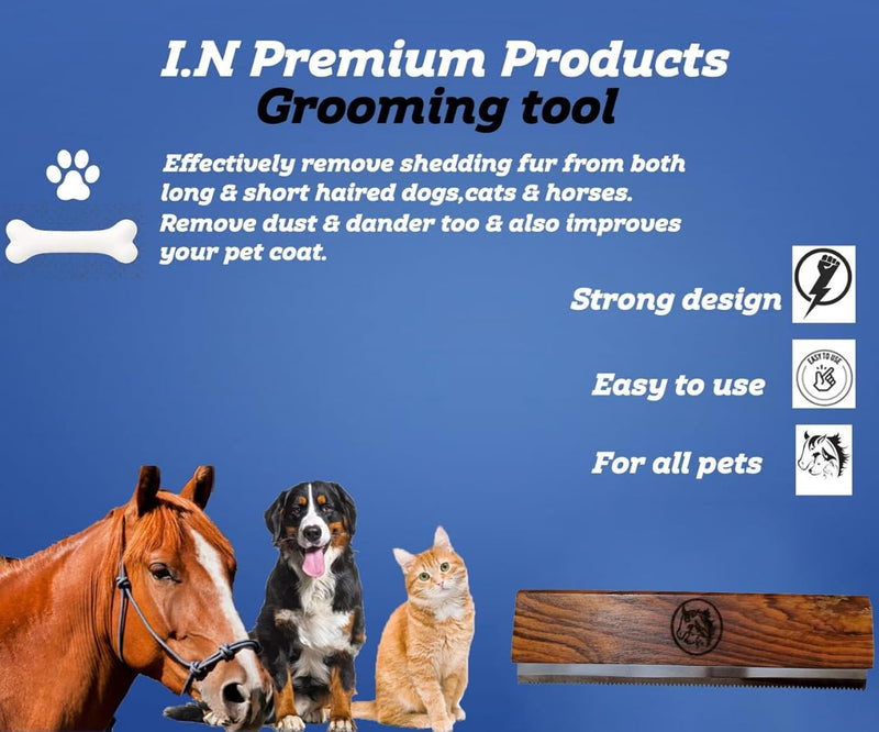Original Deshedding Grooming Tools for Horse, Cats & Dogs Easy Ergonomic Wooden Handle Professional Brush Grooming Tool, Remove painlessly 95 Percent of Lose Hair Fur & Dirt (8 inch) 8 Inch - PawsPlanet Australia