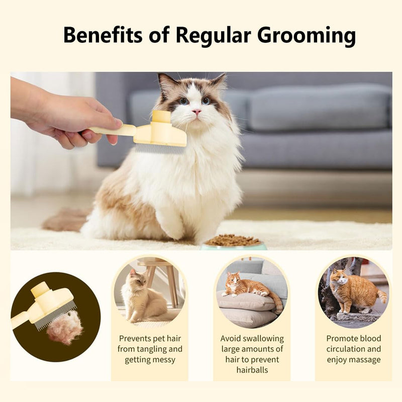 2PCS Pet Comb for Dogs & Cats, Pet Hair Removal Comb with Release Button Self-Cleaning with Long & Short Stainless Steel Metal Teeth for Shedding, Comfort and safety - PawsPlanet Australia