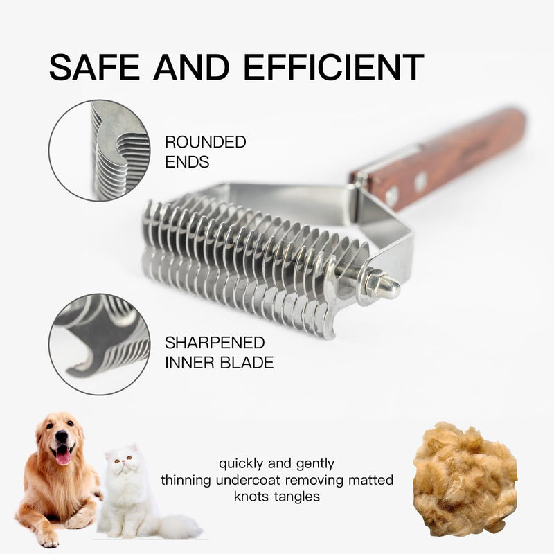 Pet Dematting Rake with 2 Sided Professional Pet Grooming Rake for Dogs and Cats 20-Blades Deshedding Detangle Thinning Undercoat Comb and Face Comb Kit with Wooden Handle - PawsPlanet Australia
