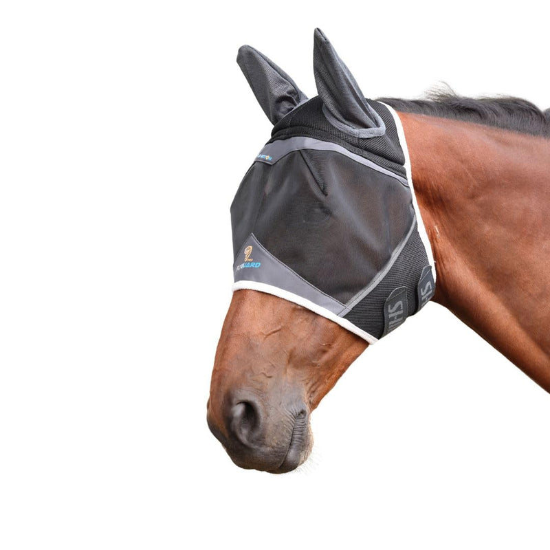 Shires FlyGuard Pro Air Motion Fly Mask with Ears – Full Size | Lightweight Breathable Air Motion Fabric for Superior Comfort | Protects Against Flies & Insects | Secure Fit | Dark Grey