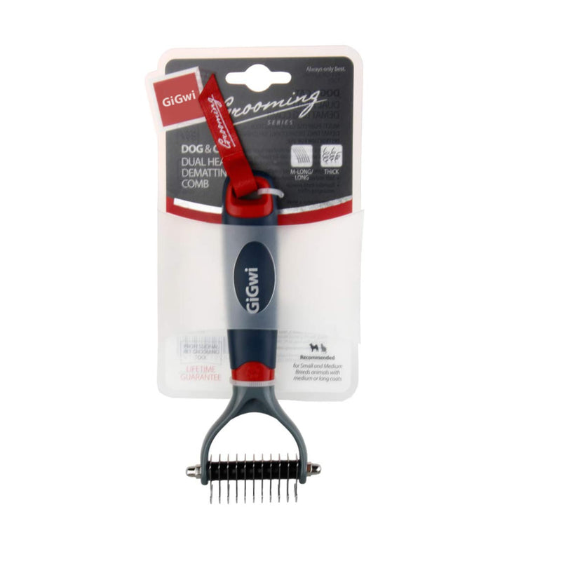 GiGwi Dog Rake for Grooming- 2 Sided Undercoat Pet Grooming Tools-Dog Rakes for Safe and Gentle Shedding and Removing Mats/Duall Head Dematting Comb Brush 11 Teeth for Dogs Cats Kitty and other Pets S ?11 teeth)