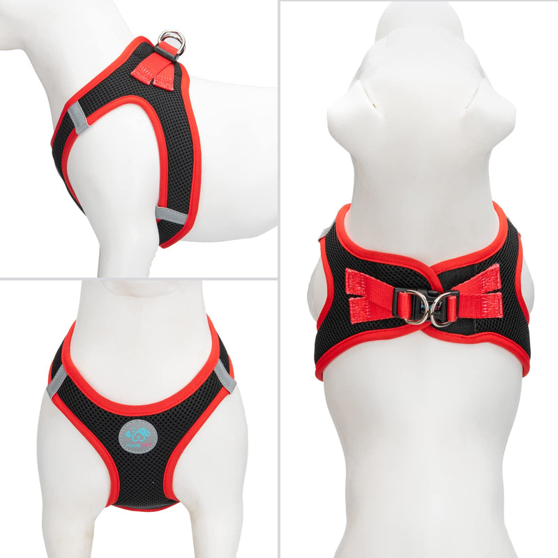PHOEPET Step-in Dog Harness,Reflective Adjustable Dog Vest Harness, Soft Pet Walking Jacket with 2 Metal Leash Hooks for Dog and Cat(Black Base & Red Straps,S) S (Neck: 10-11”,Chest: 13-14.5”) Black Base & Red Straps - PawsPlanet Australia