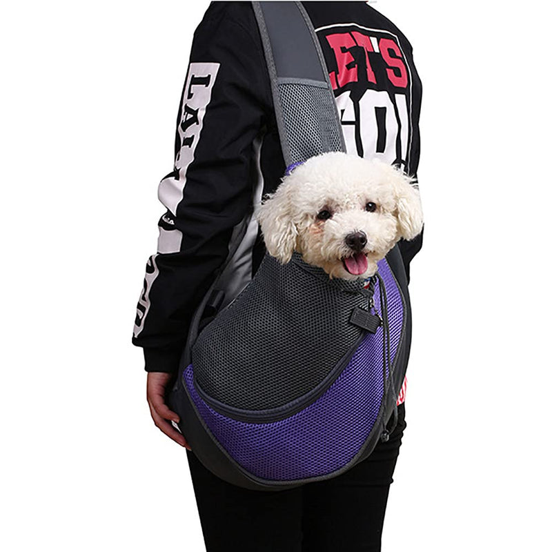 Pet Dog Sling Carrier, Breathable Mesh Portable Travel Safe Pet Sling Shoulder Bag Carrier with Adjustable Non-Slip Shoulder Strap for Small Dogs Cats Puppy Large Purple - PawsPlanet Australia