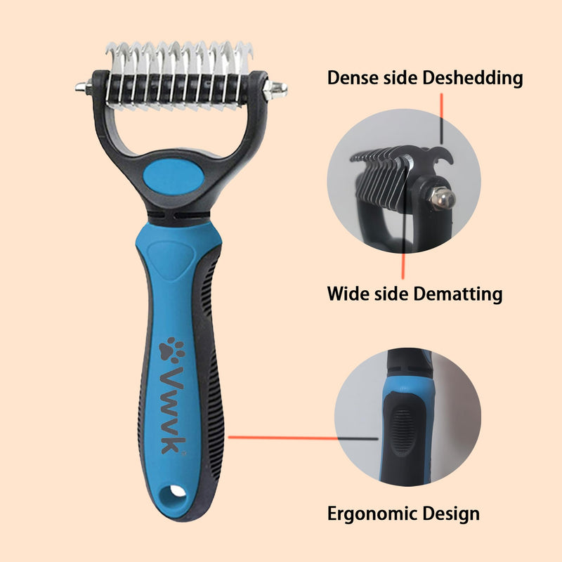 Pet Grooming Combo - Blue Deshedding Brush with Metal Comb, Professional Detangling & Dematting Tool for Long/Matted Fur on Cats and Dogs - PawsPlanet Australia