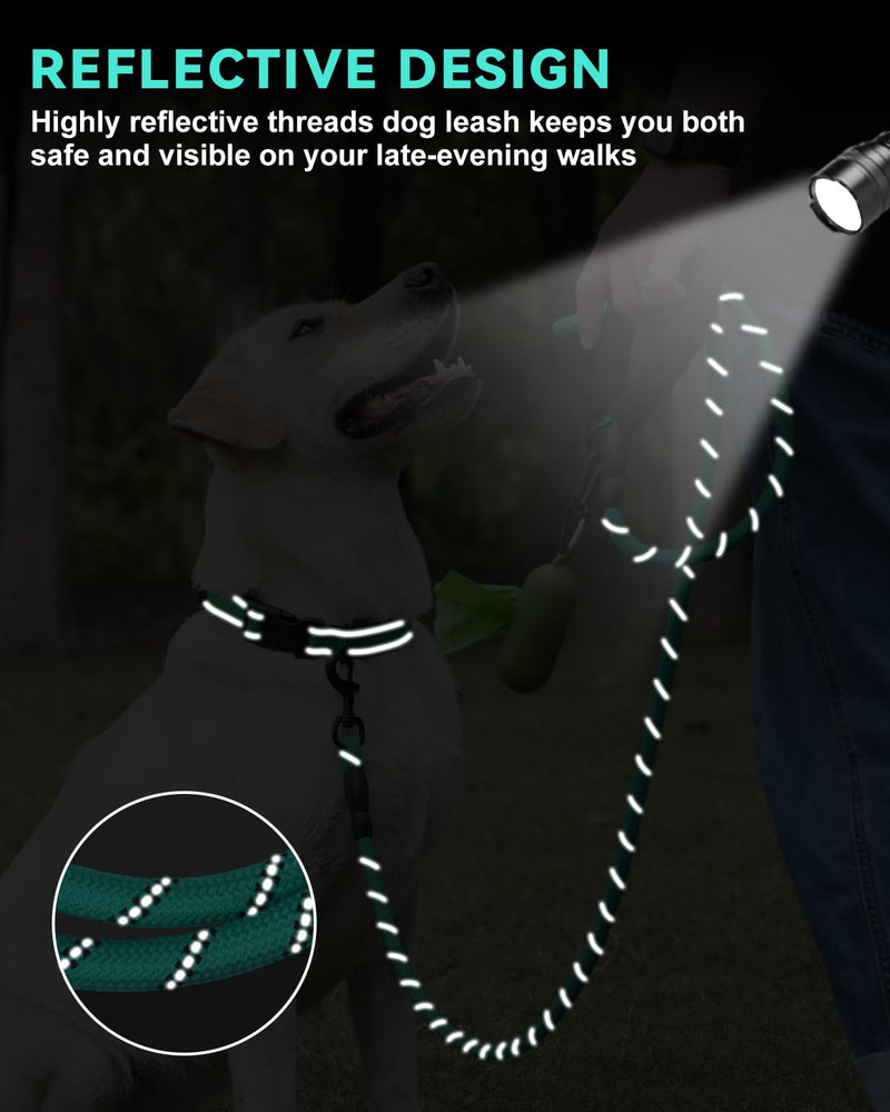 Dynmeow Reflective Dog Collar and Leash Set, 6FT Strong Climbing Rope Leash with Padded Handle, Adjustable Pet Collar with Soft Neoprene Padding for Medium Large Dogs, Teal, M Medium (Pack of 1) Teal, Climbing Rope