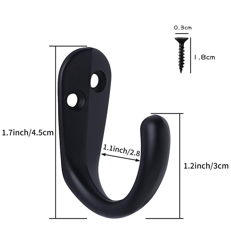 IBosins 50PCS Coat Hooks Wall Mounted Single Prong Robe Hook for Hanging Towel Hooks with 100 Screws for Cup, Mug, Bags, Hat, Cap, Scarf, Pet leashes 50 Pcs Black - PawsPlanet Australia