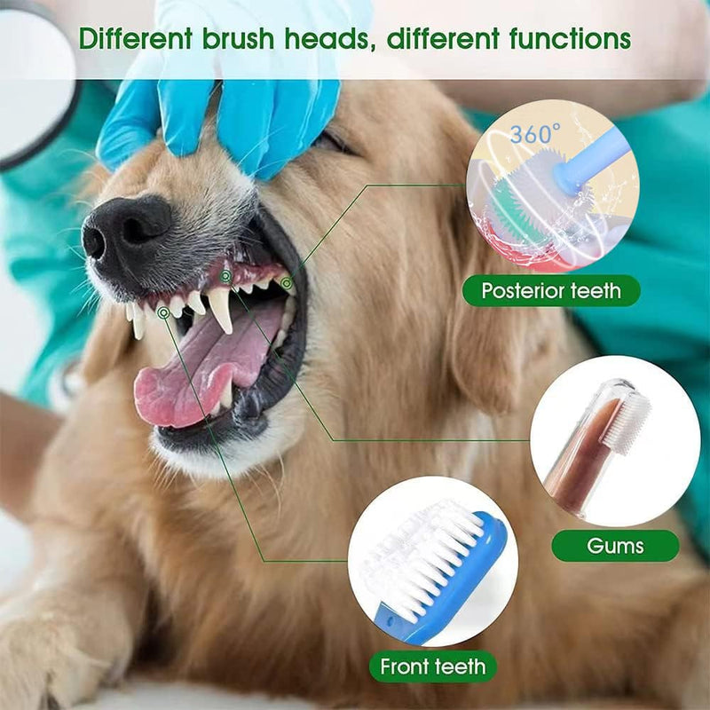 Dog Toothbrush Set, Triple Head Dog Toothbrushes, Double Head Toothbrush,Finger Rubber Toothbrushes,Multi-Angle Dental Cleaning Brushes for Dog Cat Oral Dental Health - PawsPlanet Australia
