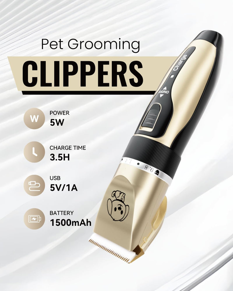 Dog Clippers, Rechargeable Low Noise Cordless Pet Clippers, with 4 Guide Combs and Cleaning Brush Nail Kits 1 Count (Pack of 1)