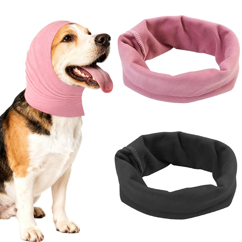 2-Pack Dog Ear Covers - Waterproof & Noise Reducing Protectors for Bath, Grooming & Anxiety Relief - Soft & Comfortable for Pets (Pink & Black)