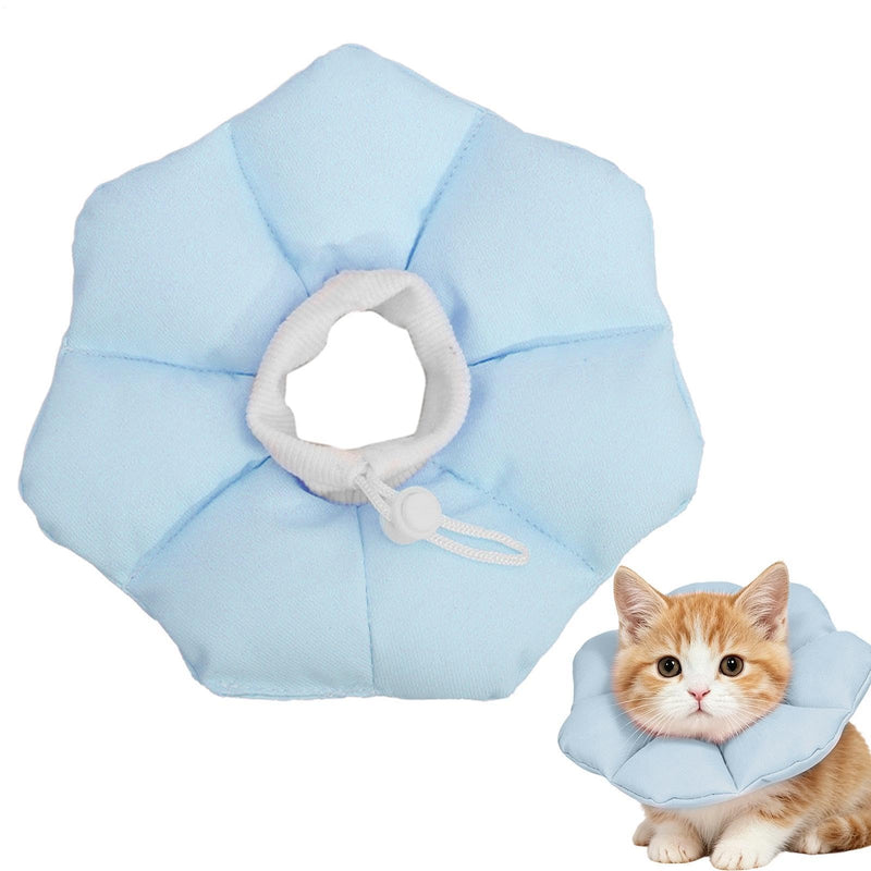 Cat neck collar, anti-bite donut neck collar - gentle recovery collar to stop licking, for kittens, puppies, dogs, rabbits, chinchillas, hamsters, small animals, blue, medium
