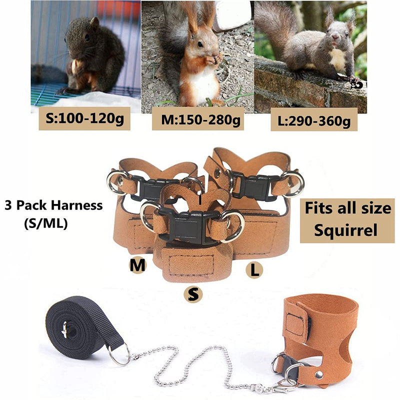 3 Pack Squirrel Harness and Leash Set - Adjustable Traction Rope Strap Anti-Biting Chain,Small Animal Training Walking Vest Leash for Squirrel Gerbil Chinchilla Rat (3 Pack (S/M/L),Brown) 3 Pack (S/M/L) Brown - PawsPlanet Australia