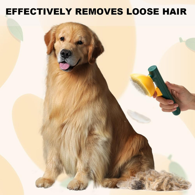 Dog Brush with Release Button, Mango Cat Brush for Long or Short Haired Cats Dogs Rabbits, Skin Friendly Deshedding Grooming Tool for Gently Removes Loose Fur Undercoat Green Mango - PawsPlanet Australia
