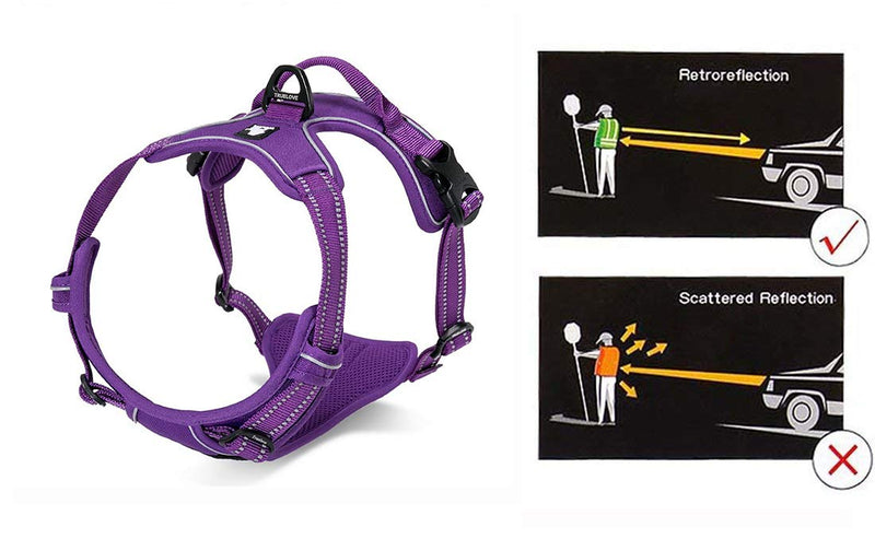 Truelove Soft Front Dog Harness .Reflective No Pull Harness with Handle and 2 Leash Attachments XS purple - PawsPlanet Australia