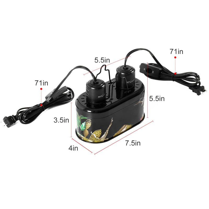 REPTI ZOO Nano Combo Print Tropical Desert Reptile Dual Deep Dome Lamp Fixture for Reptile Max 40 Watts Max Bulb Height 4 in Per Socket UVB Light Fixture Dual Lamp Cap Combo Integration Design - PawsPlanet Australia