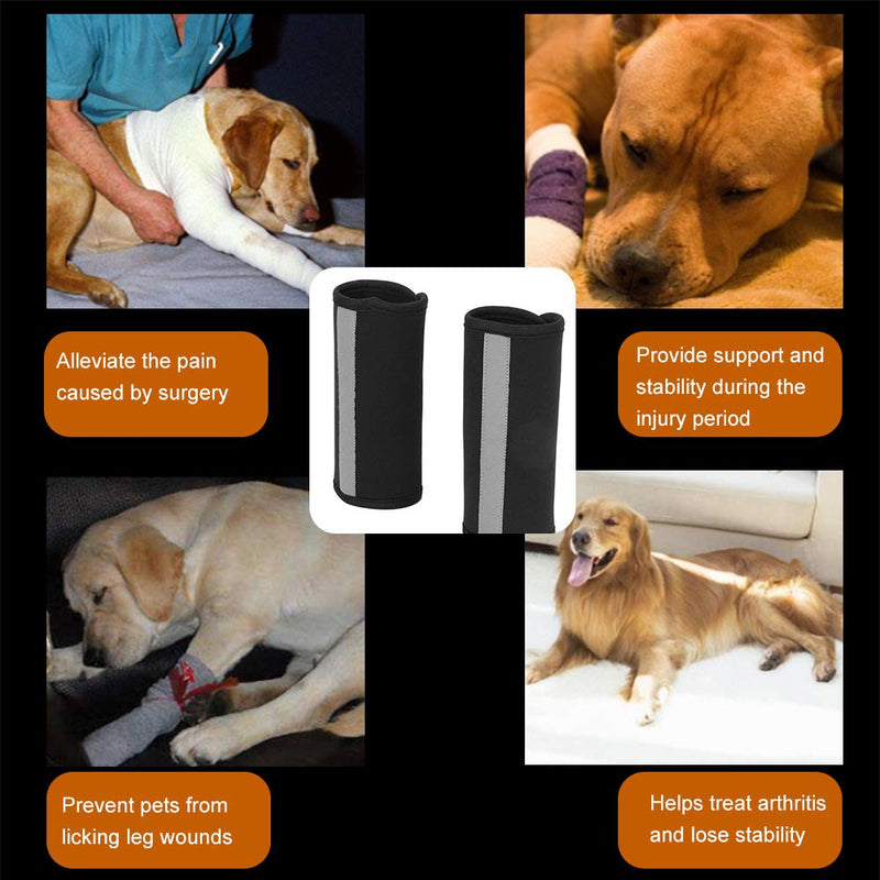 Pssopp Knee Support for Dogs Ankle Protection Bandage 1 Pair Leg Ankle Wrap with Reflective Straps for Front or Rear Leg for Injuries and Sprains, Wound Healing (L) L