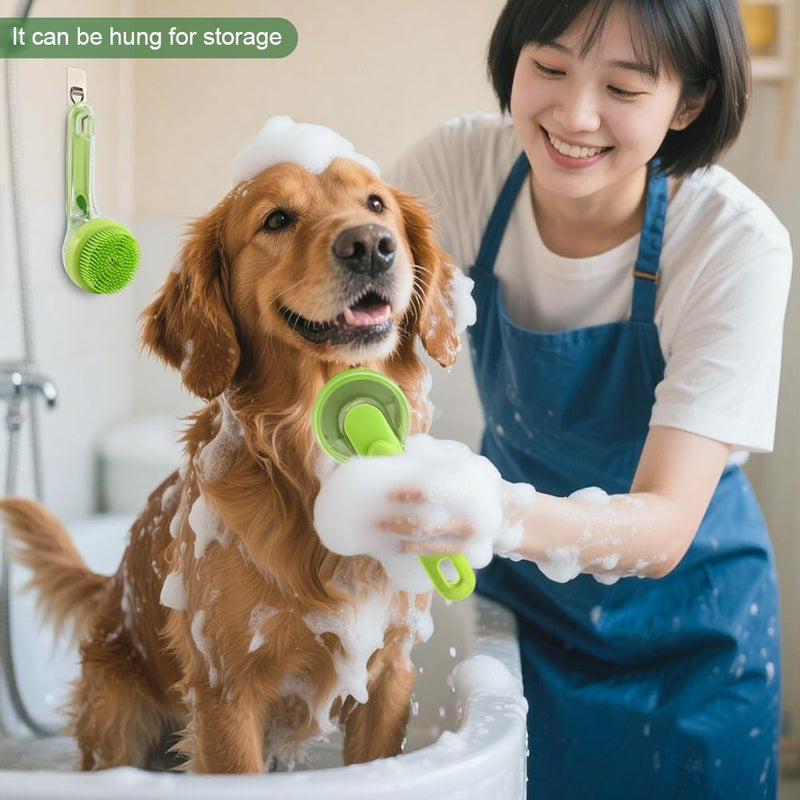 Pet Bath Brush, 2 in 1 Dog Bath Brush with Built-in Shampoo Dispenser, Pet Wash Brush with Double Head Toothbrush, Grooming Massage Brush for Dogs & Cats Green - PawsPlanet Australia