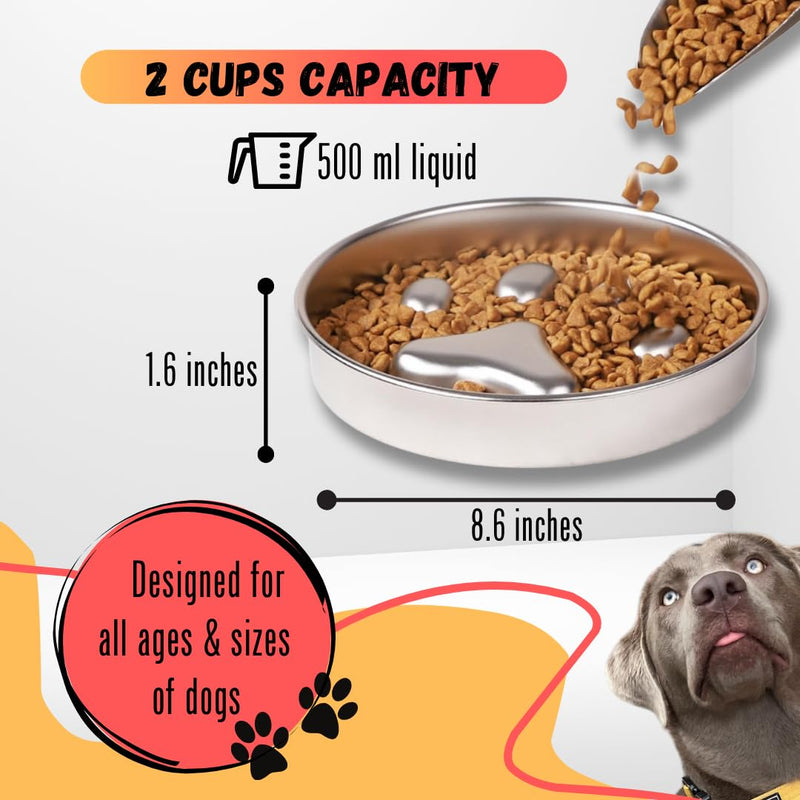 STRUNGZ | Slow Feeder Bowl | Stainless Steel Slow Feeder Bowls | Stainless Steel Dog Bowls | 2 Cups Capacity Dog Slow Feeders | Non-Slip Silicone Base Slow Feeder Dog Bowl | Slow Feeder Dog Bowls - PawsPlanet Australia