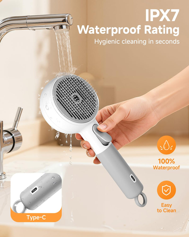 Pet Spray Brush for Cats & Dogs, 3-in-1 Grooming Tool with Steam Mist, 2-Speed Spray Settings, Removes Dander & Deshedding, One-Touch Self-Cleaning Hair Brush, for Long Short Hair Pets